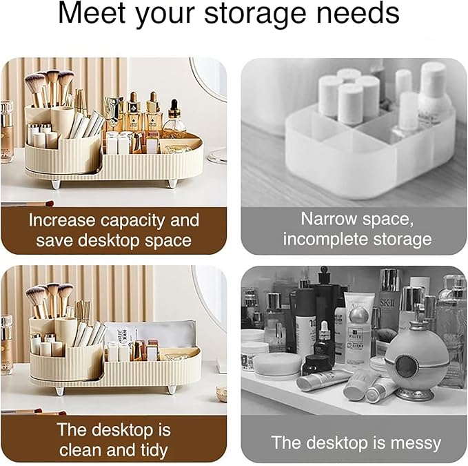 Rotating makeup organizer,Large Capacity Cosmetic Display Case, easy to hold all of your makeup products, at least 20 makeup brushes/eyeliner,10 lipsticks,8 skincare products(Ivory)