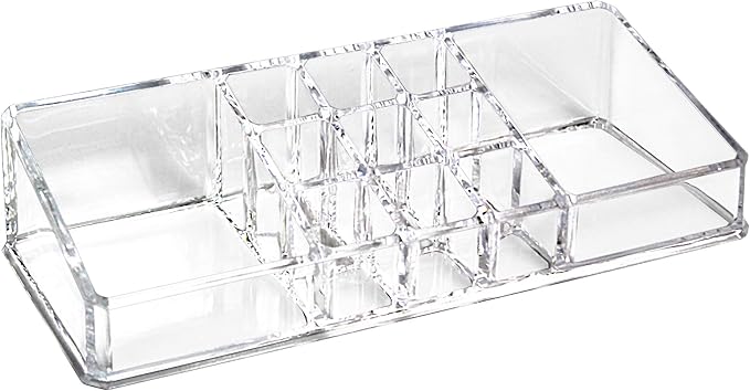 Ikee Design Cosmetic Tray with 2 Large Compartments and 9 Lipstick Holders for Makeup Products and More for Salon, Shop, Office, Bathroom and Home Use, 8 7/8 W X 3 1/2 H X 2 D in