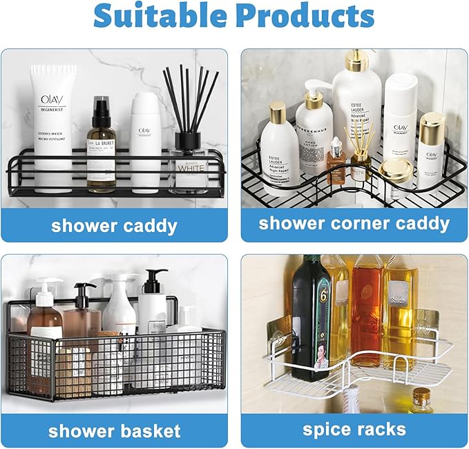 Chris.W 4 Pack Clear Adhesive Suction Sticker for No Drilling Bathroom Shower Shelf Accessories, Super Strong Adhesive Wall Sticker for Shower Caddy and More