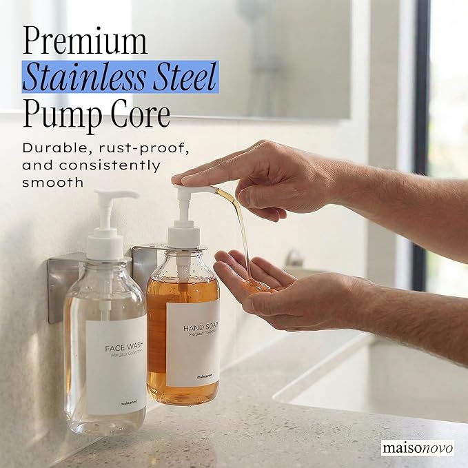 Shampoo and Conditioner Dispenser Wall Mounted Set of 2 Clear - No Drill Shower Soap Dispenser for Bathroom Refillable - Spa Hotel Style Accessories by MaisoNovo