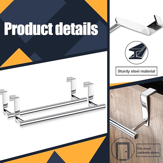 2 Pack Towel Rack for Cabinet, Over Cabinet Bar, Strong Steel Towel Holder, 9 Inch for Home Kitchen Bathroom Doors(Silver)