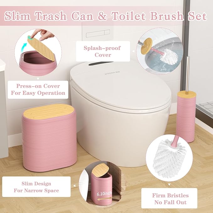 XLHOMO Pink Bathroom Set - 10PC Bathroom Accessories Set, Luxury Bathroom Accessory Set with Trash Can,Toilet Brush & 2 PC Soap Dispensers for Apartment Decor and Housewarming