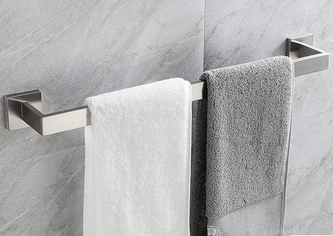 20 Inch Towel Bar for Bathrooms 12/16/20/24/28/32/36 Inch Stainless Steel 304 Brushed Nickel Towel Holder Modern Square Towel Rod Rustproof Wall Mount (1, Brushed Nickel, 20 Inch)