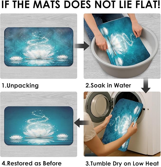 Britimes 4 Piece Shower Curtain Sets, with 12 Hooks, Magic Lotus Flower Turquoise Zen with Non-Slip Rugs, Toilet Lid Cover and Bath Mat, for Bathroom Decor Set, 72" x 72"