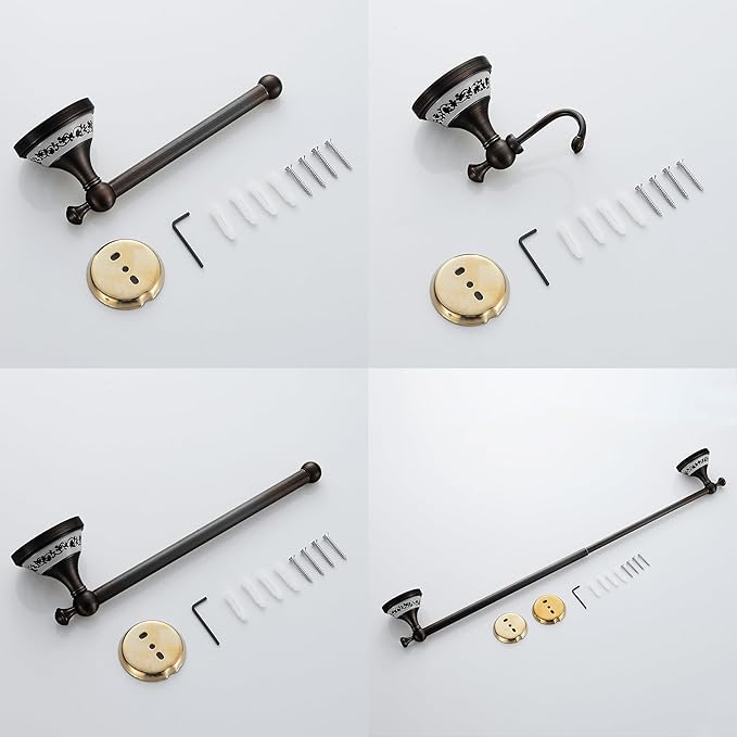 Oil Rubbed Bronze Bathroom Hardware Set,Adjustable Towel Rack, Toilet Roll Paper Holder,Hand Towel Holder,Hook, Bathroom Accessories Set Wall Mounted