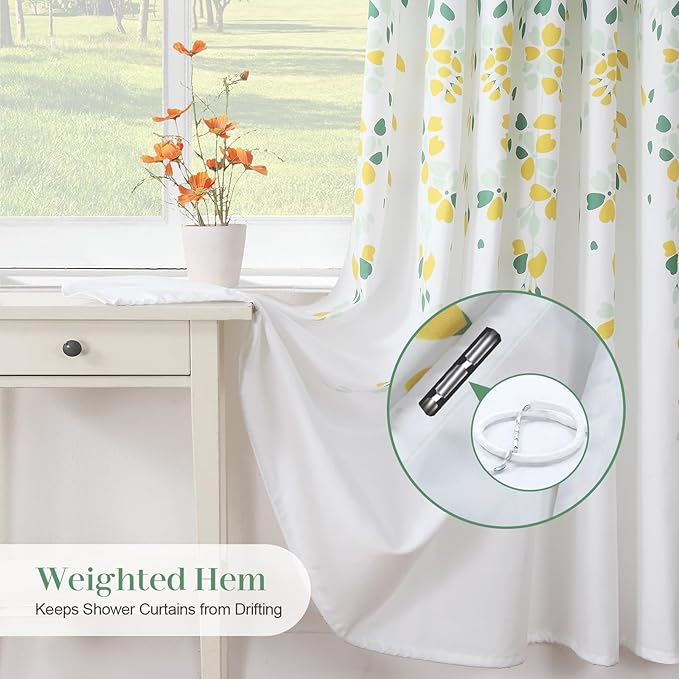 Boho Shower Curtain for Bathroom, Leaves Farmhouse Fabric Shower Curtain, Waterproof Plant Print Shower Curtains Bathroom Curtains, 72" W x 72" H