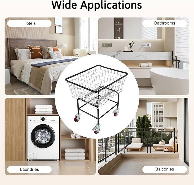 4.5 Bushel Steel Wire Laundry Cart, Commercial Wire Laundry Basket with Wheels, Heavy Duty Large Steel Basket for Laundry Clothes Storage, 20 * 15.7 * 26in