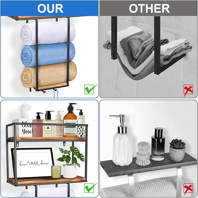 MOUGIGI Towel Rack Wall Mounted - Space-Saving Design for Small Bathrooms - Versatile Organizer for Towels, Blankets, and More - Ideal for RVs and Hotels