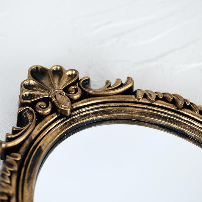 Vintage Gold Plastic Oval Makeup Mirror (Bronze, 11 * 7inches)