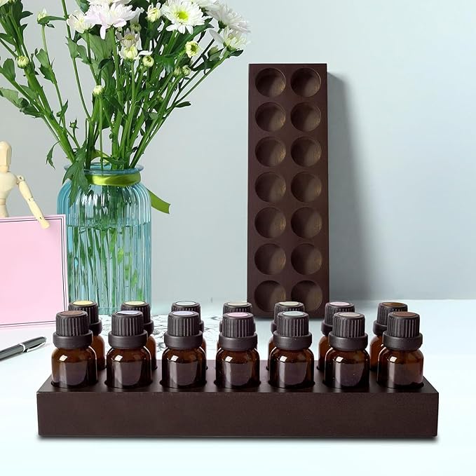 Essential Oil Storage Box Wooden Essential Oils Display Organizer 14 Slots Stand Holder for 5 to 15 ml Bottles Nail Polish Collection