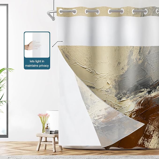 Shrahala Multicolored Modern Abstract No Hooks Shower Curtain with Snap in Liner Set, Artists Oil Paints Closeup Bathroom Décor Polyester Fiber Waterproof for Stall Bathtubs 71 X 86 in