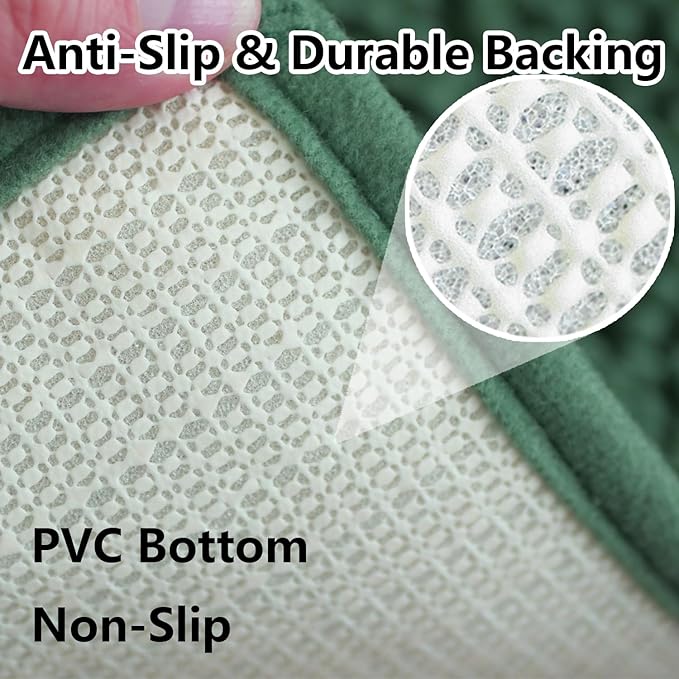 BOANKODU Bathroom Rugs Sets 2 Piece, Extra Soft Chenille Bath Mat Absorbent Bathroom Rug, Bathroom Mat with PVC Non-Slip Bottom, Machine Washable Bath Rugs (32x20 Inch + 24x16 Inch, Dark Green)