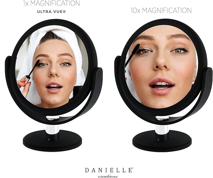 Danielle Creations Soft Touch Black Round Vanity Mirror, 10X Magnification (Pack of 2)
