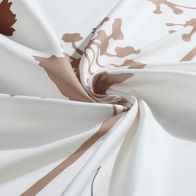 Extra Long Fabric Shower Curtain, Beige Brown Grey Floral Plant Shower Curtains for Bathroom, 72" W x 84" H