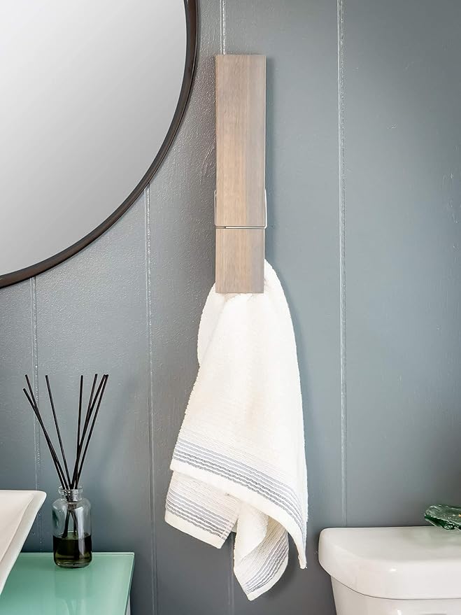 Giant Clothespin Bathroom Towel Holder | Huge 12” Clothes pin | Farmhouse Bathroom décor | Laundry Room or Nursery décor | Towel Rack or Hook | Bathroom Accessories wall décor (Classic Gray)