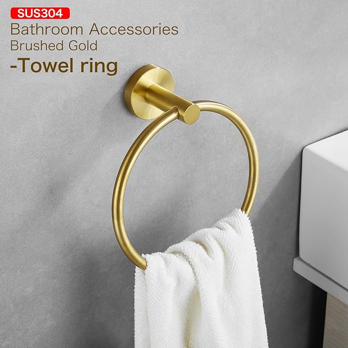 Bathroom Hardware Set Accessories Adjustable Brushed Gold Towel Bar Set 24in Stainless Steel Wall-Mounted 4-Piece Bathroom Towel Rack Toilet Paper Holder Towel Ring Towel Hooks Towel Holder Set