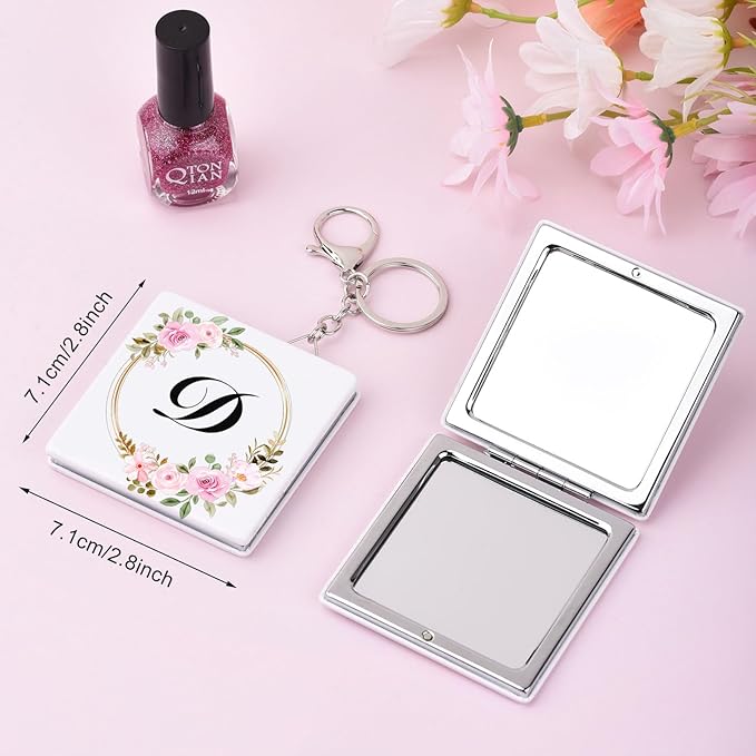 BAOSIWA Birthday Gifts for 5 6 7 8 9 10 11 12 13 Year Old Girl, Personalized Compact Mirror Initial Small Travel Makeup Mirror with Keychain Preppy Trendy Stuff Gifts for Women Teen Girls (D)