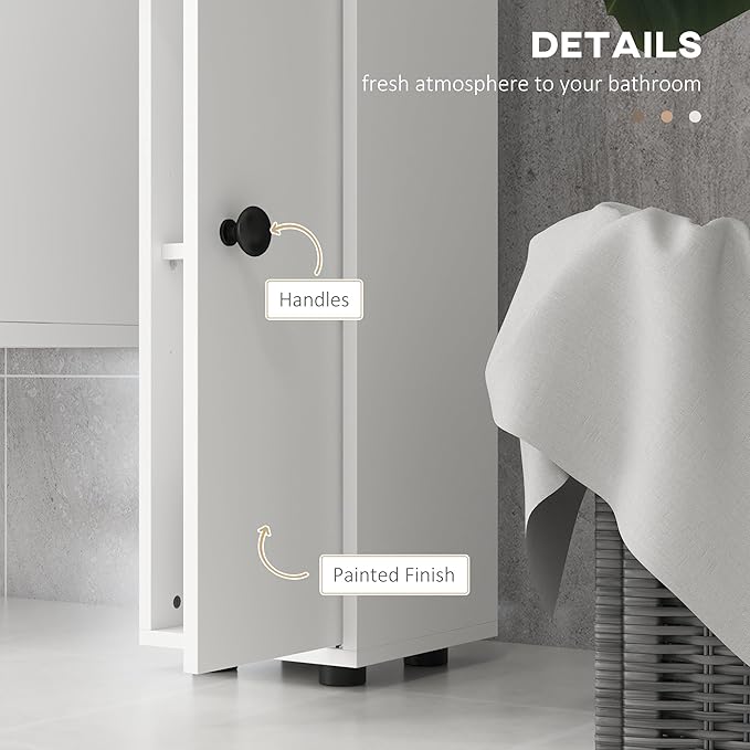 Slim Tall Bathroom Floor Storage Cabinet for Small Bathrooms White