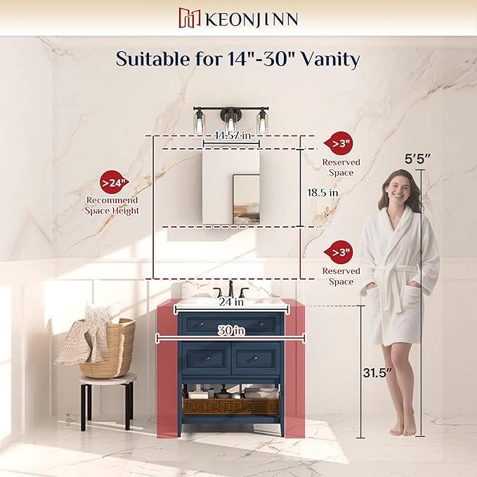 Keonjinn Black Medicine Cabinet 14 x 18 Inch, Assembly Needed, Bathroom Mirrored Medicine Cabinet, Lightweight, Freely Adjustable Shelves, Recessed or Wall Mount, Tempered Glass
