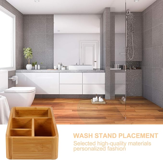 Angoily Wood Organizer Box Wood Compact Storage Organizer Bin Bathroom Countertop Storage Bin 4 Compartment Basket for Kitchen Cabinet