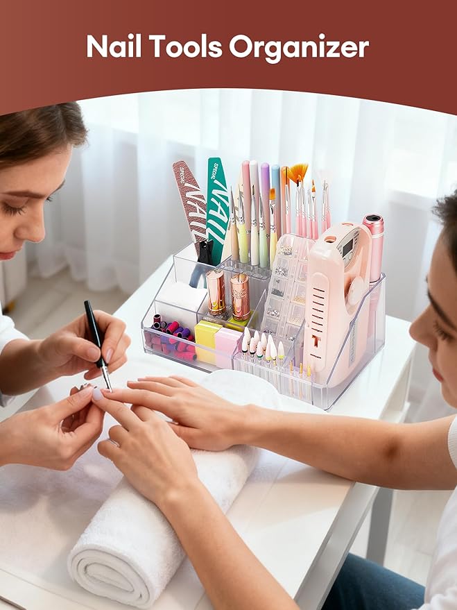 LIARTY Nail Drill Holder: Acrylic Nail Drill Bits Holder Makeup Organizer Case for Brush - Beauty Cosmetic Storage Box for Dresser Countertop and Bathroom Vanity