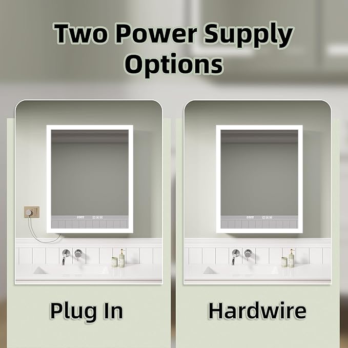 LED Medicine Cabinet Mirror with Lights, 24x30 Inch Bathroom Storage, Recessed/Wall Mount, Plug-in/Hardwired, 3 Color Dimmable Light, Anti-Fog, Time Temp Display, Right Hinge