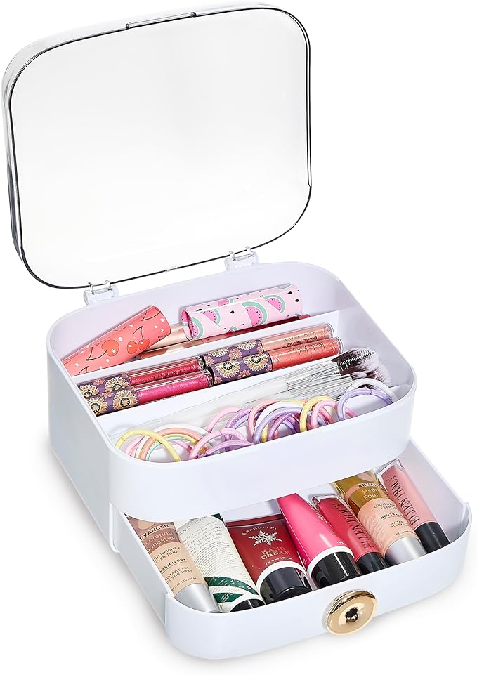 DwellStudio Dustproof Makeup Organizer for Cosmetics and Skincare - Stylish Storage Solution for Your Beauty Essentials