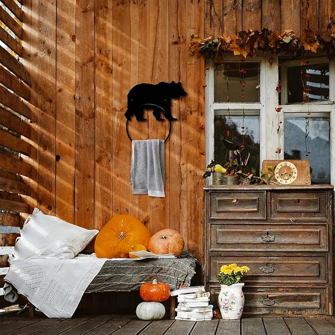 MAYJOYDIY Bear Towel Ring Towel Holder Bathroom Wall Mounted Metal Wall Mounted Towel Ring with Bear Wild Beast Metal Custom Hand Towel Holder Wall Decor for Kitchen Home Hanging Gifts Decoration