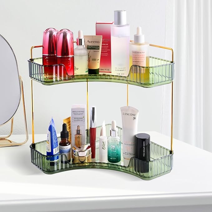 Multifunctional Shelf 2-Tier Corner Bathroom Counter Organizer, Skincare Makeup Organizer Shelf ，Corner Storage Organizers for Bathroom Vanity Table Kitchen
