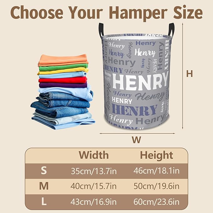 Custom Name Laundry Basket, Personalized Collapsible Laundry Hamper with Name for Bathroom Bedrooms, Customized Dirty Clothes Hamper Storage Basket Gifts for Kids Boys Girls Baby Men Women