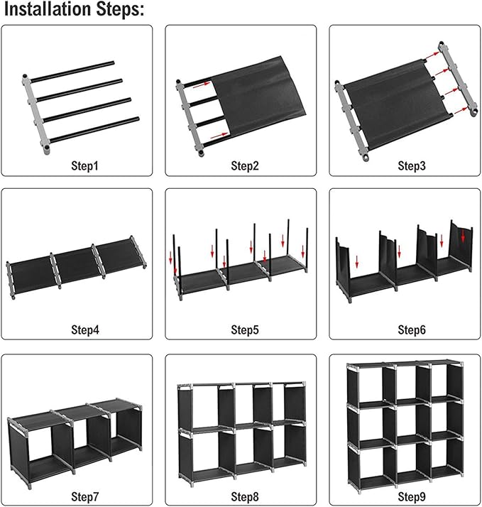 3‑Tier Storage Shelf with 9 Compartments – Multifunctional Organizer, Easy Assembly, Black