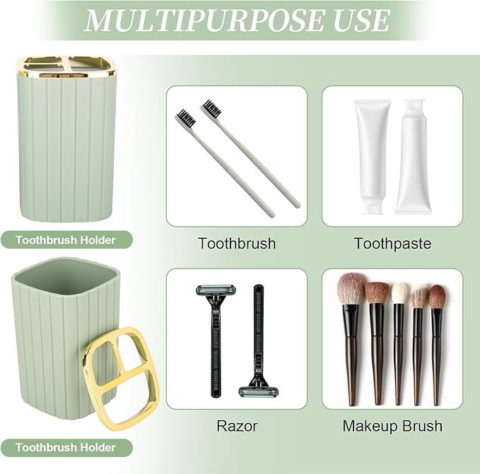 2PCS Bathroom Accessories Set, Sage Green Bathroom Accessories, Bathroom Soap Dispenser and Toothbrush Holder Set for Bohemian Bathroom Decor