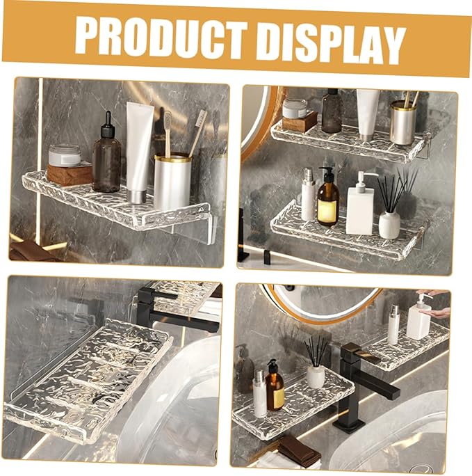 Healifty 2pcs Floating Shelf Wall Mount Storage Rack Toiletries Display for Laundry Room
