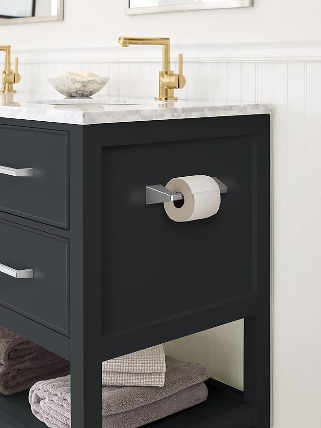 Amerock BH3600126 | Chrome Pivoting Double Post Toilet Paper Holder | 9-5/16 in. (237 mm) Length Toilet Tissue Holder | Blackrock | Bath Tissue Holder | Bathroom Hardware | Bath Accessories