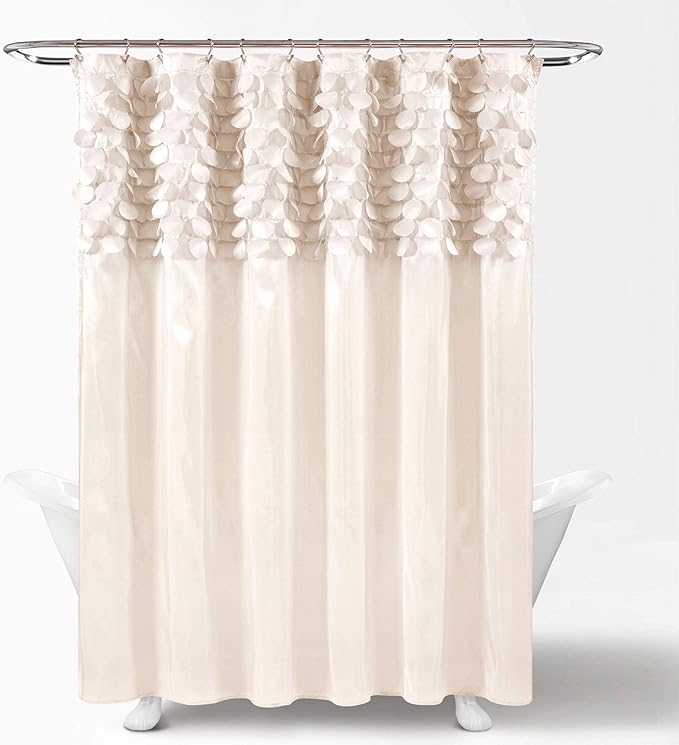Lush Decor Lillian Shower Curtain | Textured Shimmer Circle Design Bathroom, 72” x 72”, Beige