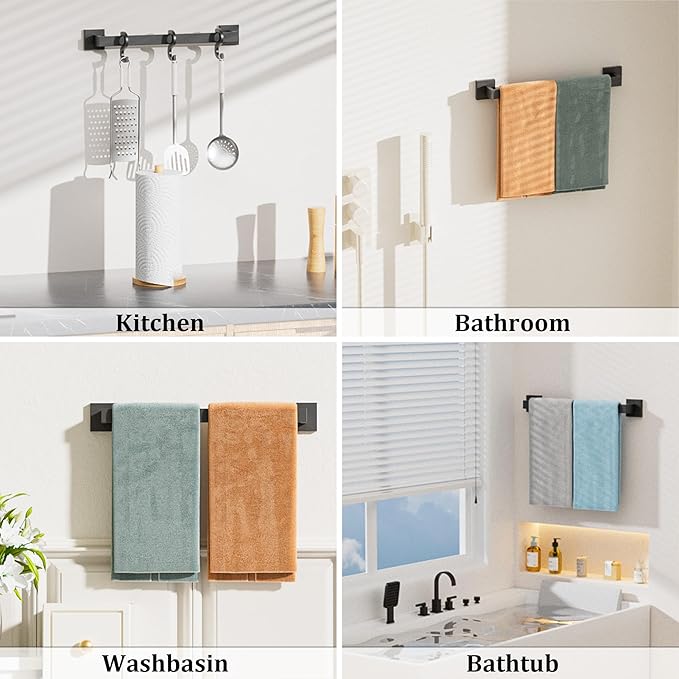 Alise Black Towel Bar, 20 Inch Towel Racks for Bathroom, SUS304 Stainless Steel Towel Holder Wall Mounted, Heavy Duty Towel Hanger for Bathroom & Kitchen (Matte Black)