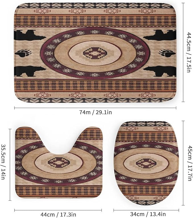 Vintage Deer Bear Farmhouse Shower Curtain Sets with Rugs 4 Piece Accessories Bathroom Curtains Shower Set Include Shower Curtain Non-Slip Rug Toilet Lid Cover Bath Mat One Size