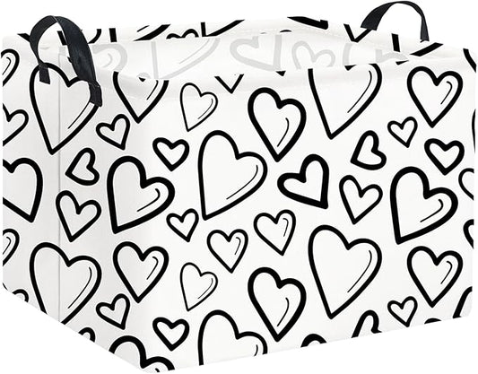 Rectangular Heart Basket Kids Baby Girls Basket Cute Toy Storage Bin Organizer Shelf Book Love Room Decor(Black Light Heart)