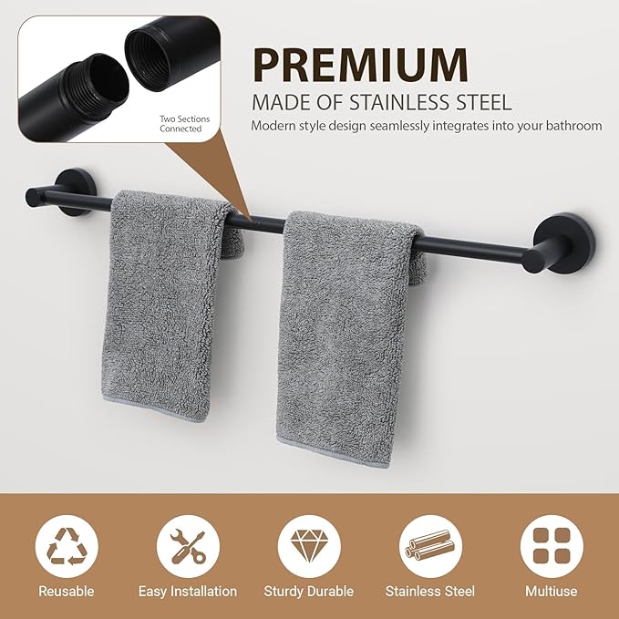 Bathroom Hardware Set 4 Piece – 24 Inch Towel Bar Set,Rustproof Stainless Steel Bathroom Accessories Kit with Towel Ring, Toilet Paper Holder & Robe Hook, Wall Mounted Bathroom Fixtures Set.