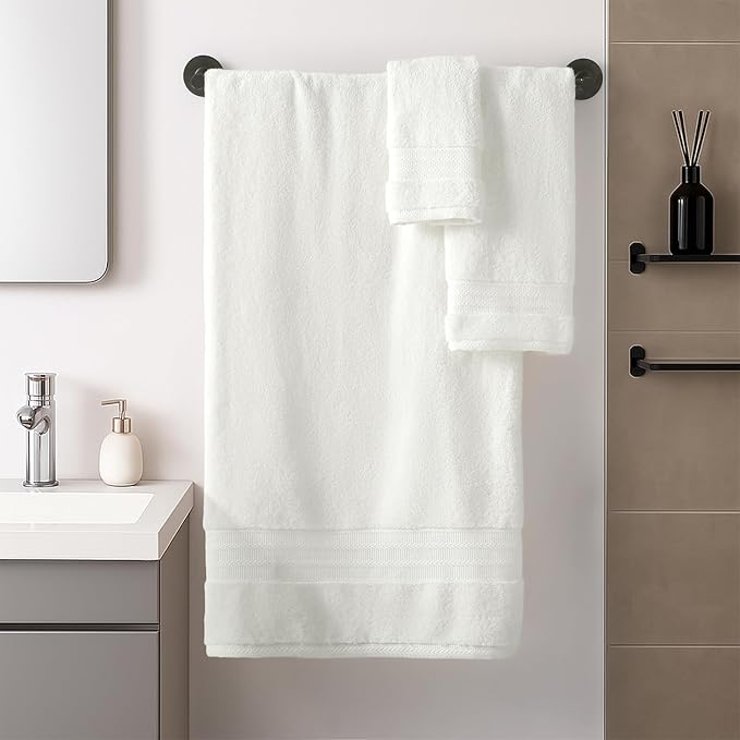 REDKISS 8 Piece Off White Towels Set - 100% Cotton Towels Set with 2 Large Bath Towels, 2 Hand, 4 Washcloths, 600 GSM Highly Absorbent Bath Towel Sets, Cream Quick Dry Shower Towel for Family Gym