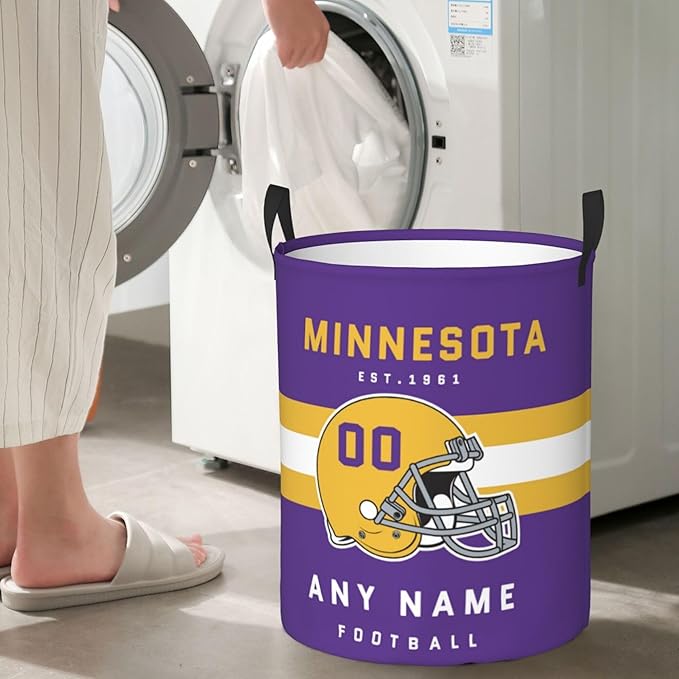 Custom Minnesota Laundry Hamper - Personalized Football Style Laundry Basket - Customized Name And Number - Dirty Clothes Hamper Waterproof Large Capacity Hamper for Bedroom Bathroom Living Room