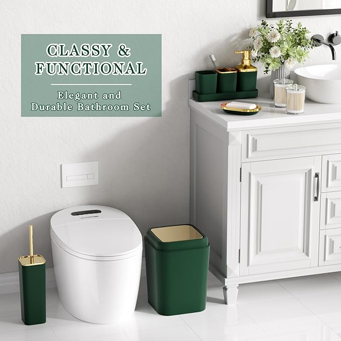 XLHOMO Bathroom Set - Dark Green Bathroom Sets with Shower Curtain and Rugs, 24PCS Shower Curtain Set with Hooks, Soap Dispenser, Soap Dish, Toilet Brush Holder and Trash Can for Housewarming