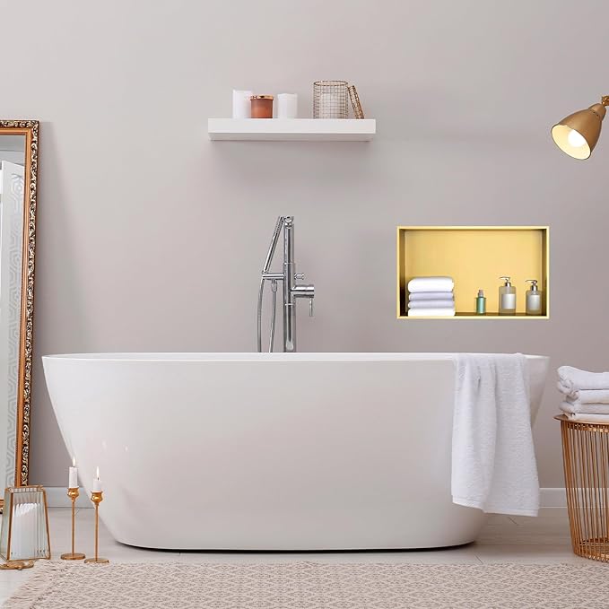 SaniteModar Shower Niche, Stainless Steel Shower Niche No Tile Needed, Recessed for Bathroom Storage (Brushed Gold, 12x24)