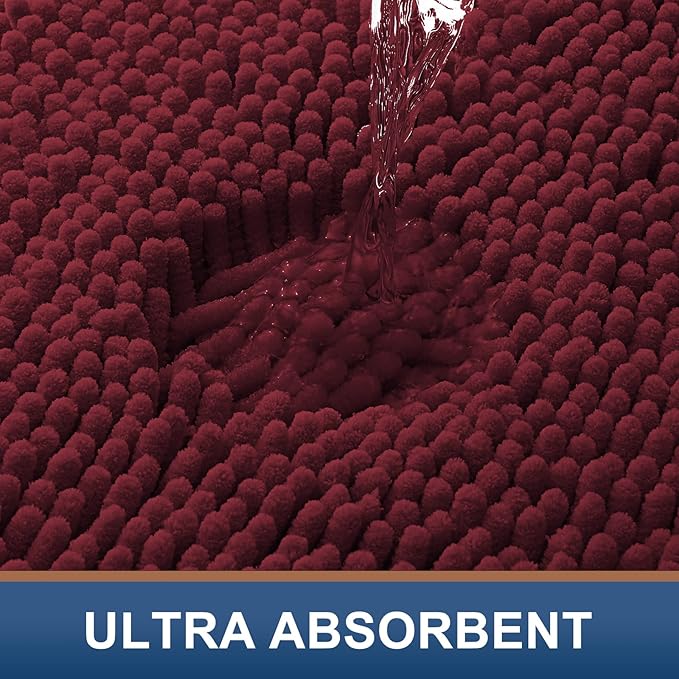 Smiry Luxury Chenille Bathroom Rugs 59x35, Extra Soft and Absorbent Shaggy Bath Mat, Machine Washable, Non-Slip Plush Carpet Runner for Tub, Shower, and Floor, Home Decor Accessories, Burgundy