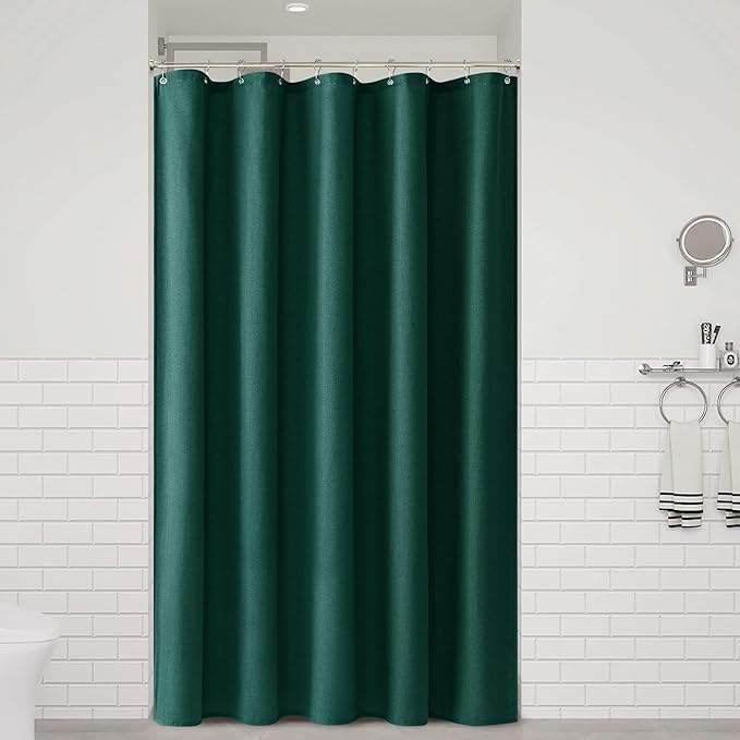 Naturoom Dark Green 54 Inch Shower Curtain - Stall Narrow Half Linen Ultra Thick Fabric Shower Curtain Set with Hooks, Boho Farmhouse Rustic RV Camper Bath Curtains for Bathroom, 54x78
