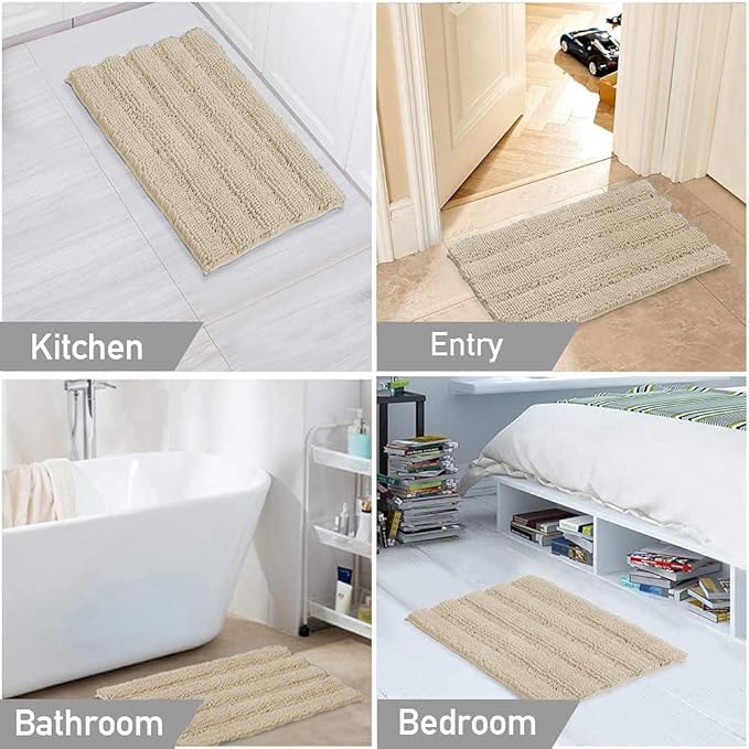 Turquoize Luxury Chenille Bath Rug for Bathroom Rugs Extra Absorbent Bath Mat Non Slip Microfiber Shower Rugs for Bathroom Microfiber Shaggy Carpet Rug Size, 20"x 32", Fog