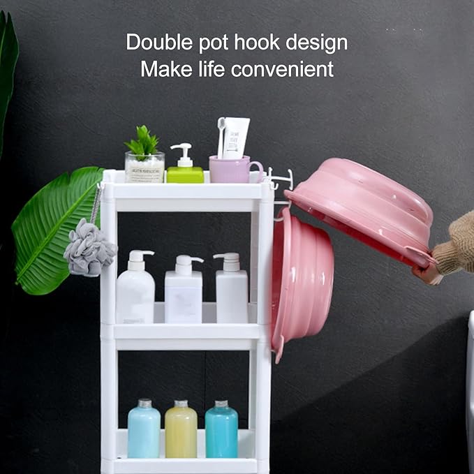 Narrow Freestanding Bathroom Shelf, Space Saving Storage Rack White Laundry Shelf for Bathroom Laundry Room Kitchen Bedroom Compact Areas (4 Layers (with Wheels))