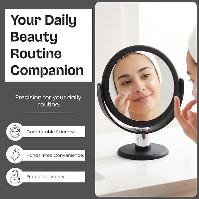 Danielle Creations Soft Touch Black Round Vanity Mirror, 10X Magnification