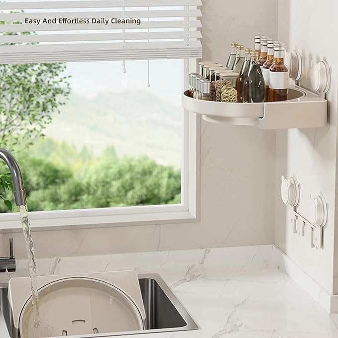 Rotating Suction Cup Organizers for Bathroom and Kitchen Easy Mounting Without Drilling or Glues Installs in Seconds Drillless Bathroom Shelf