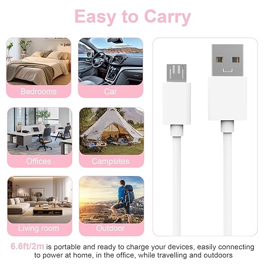 Zosvoses Micro USB Charging Cable Compatible with Simplehuman 5 inch & 8 inch Round Sensor Makeup Mirror, 6.6ft